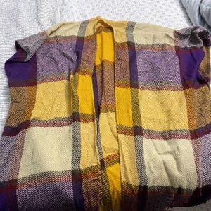 Purple and gold plaid blanket shawl